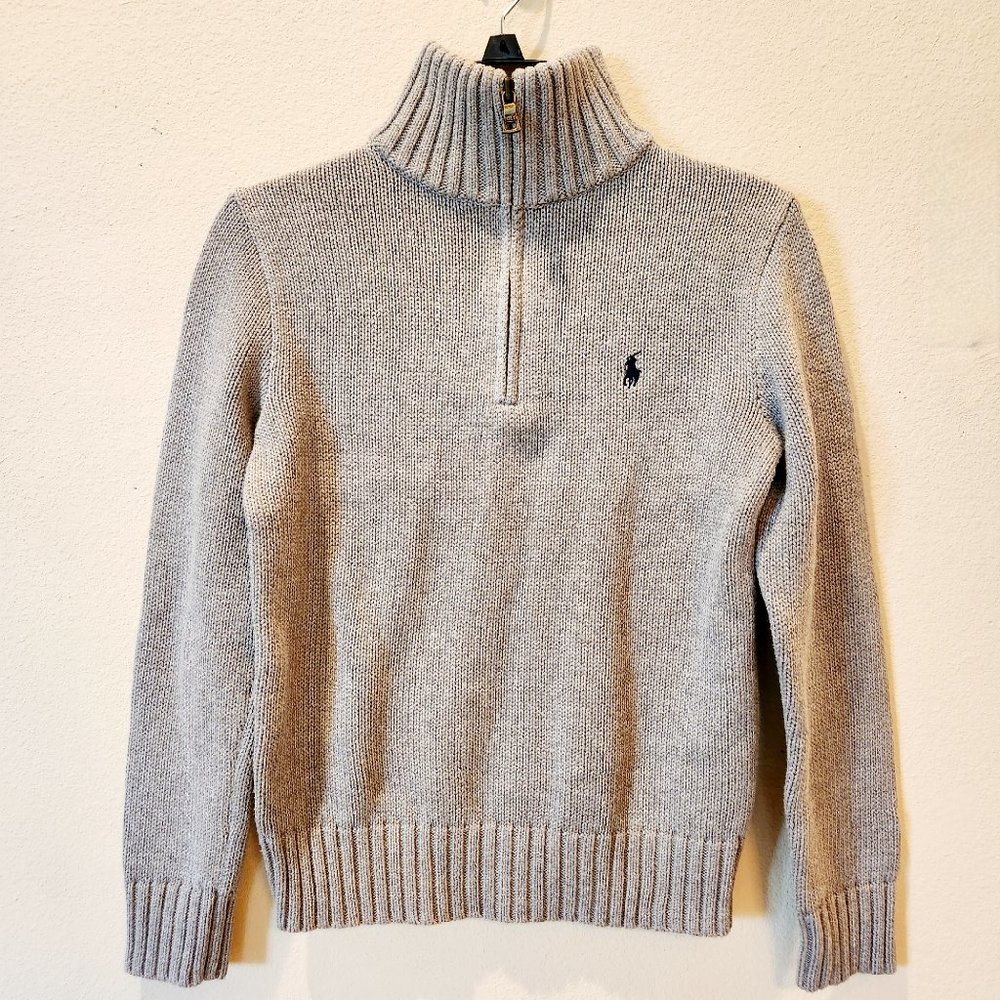 POLO RALPH LAUREN 1/4 Zip 100% Cotton Sweater Gray S (8)